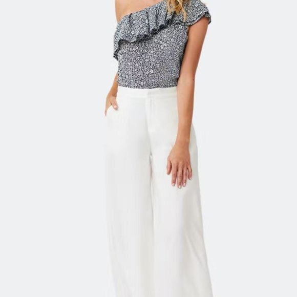 AS by DF One Shoulder Ruffle Floral Top XS – Black White Print Designer Blouse - Picture 1 of 9